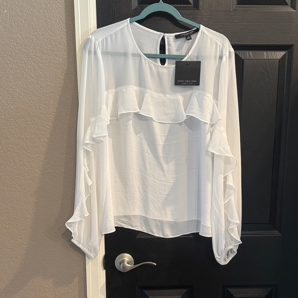 Marc New York Sheer White Ruffle Blouse - Picture 1 of 4